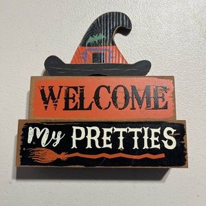 Halloween decoration. VGUC. Wooden with witch  hat design.